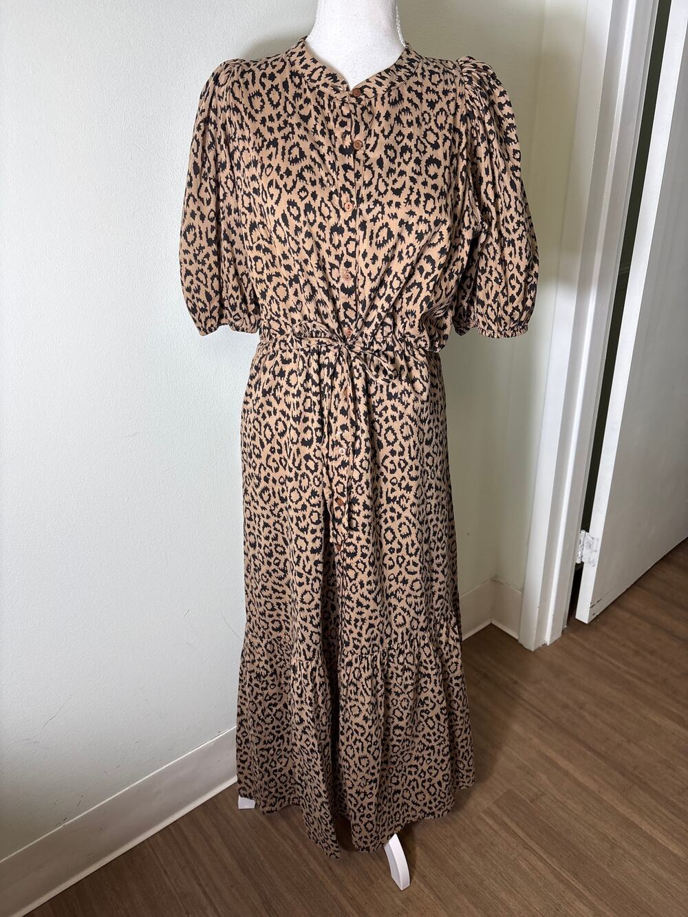 India Collection by Emerson Fry Tan and Black Cotton Button Up Maxi Dress Sz M